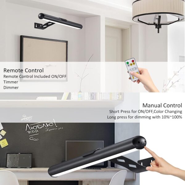 MIOBLUE Rechargeable Picture Lights with Remote,Full Metal Painting Light Display LED Battery Lamp with 3 Lighting Modes, Dimmable Dartboard Light with Timer for Paintings Potrait - Image 3