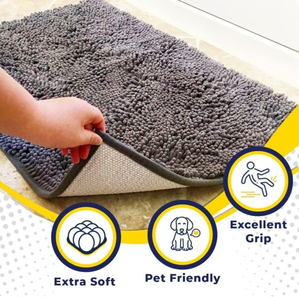 Muddy Mat Shown ON TV Highly Absorbent Microfiber Door Mat and Pet Rug Non Slip Thick Washable Area and Bath Mat Soft Chenille for Kitchen Bathroom Bedroom Indoor and Outdoor - Grey Medium 30"X19" - Image 3