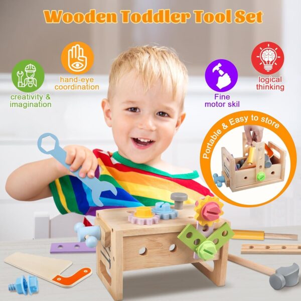 Wooden Tool Set for Kids, 30 PCS Toddler Tool with Vest, Montessori STEM Educational Pretend Play Construction Toy for 3 4 5 6 Year Old, Preschool Learning Activities Birthday Gifts for Boys Girls - Image 2