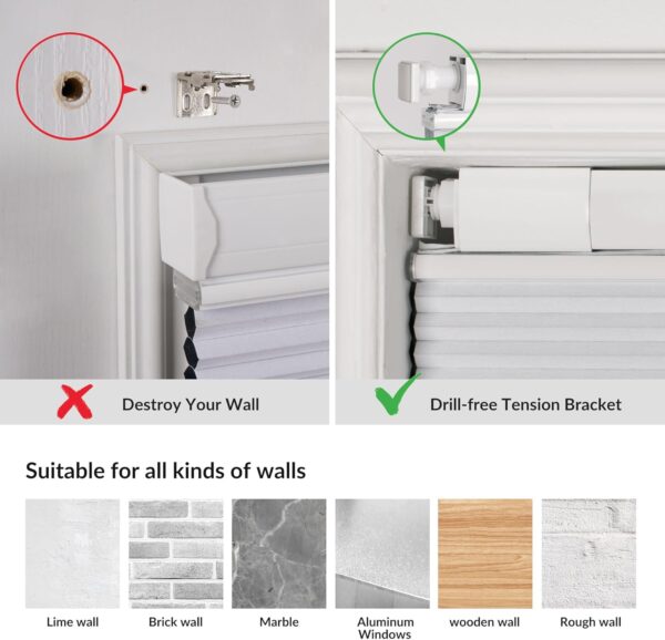 No Tools No Drill Honeycomb Blinds Top Down Bottom Up Cellular Shades No Screw Tension Blinds for Windows Easy to Install Custom Size (Blackout) Dark Brown - Image 2