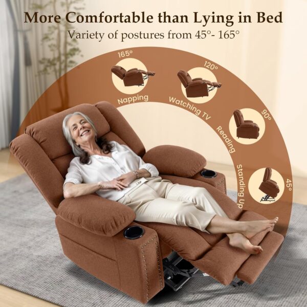 Large-Wide Power Lift Recliner Chair for Elderly, Big and Tall, Heat and Massage, Lift Chairs Recliners with Extended Footrest (Faux Leather, Light Brown) - Image 4