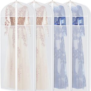 Zilink Dress Bags for Gowns Long 72-inch Garment Bags for Long Dresses Clear Dress Protector Bag with 3" Gusset and Full Length Zipper for Dresses, Fur Coat Gown Closet Storage（Set of 4）