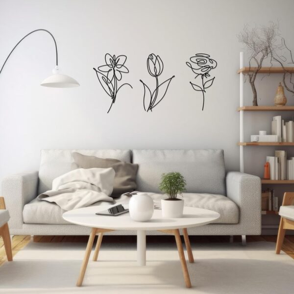 Ferraycle 3 Set of Metal Flower Wall Decor 9.84 x 5.91 Inch Mother's Day Metal Wall Ornament Art Black Minimalist Wire Signs for Bedroom Patio Balcony Bathroom Office Restaurant Shop Presents Gifts - Image 4