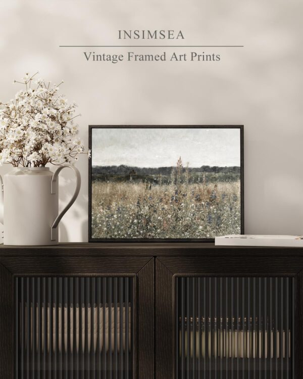 InSimSea Black Framed Canvas Wall Art Vintage Decor, Wildflower Field Paintings Prints, Rustic Landscape Wall Decor for Bathroom Office, Dining Room 12x16 inch - Image 2