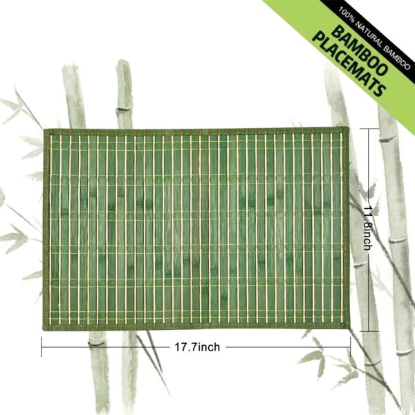 ANDSTAR Set of 8 Pcs Bamboo Placemats Sushi Rolling Mat Japanese Style Natural Anti-Slip Bamboo Placemats Washable Heat-Resistant Table Mats for Dining Room and Kitchen（Green） - Image 2