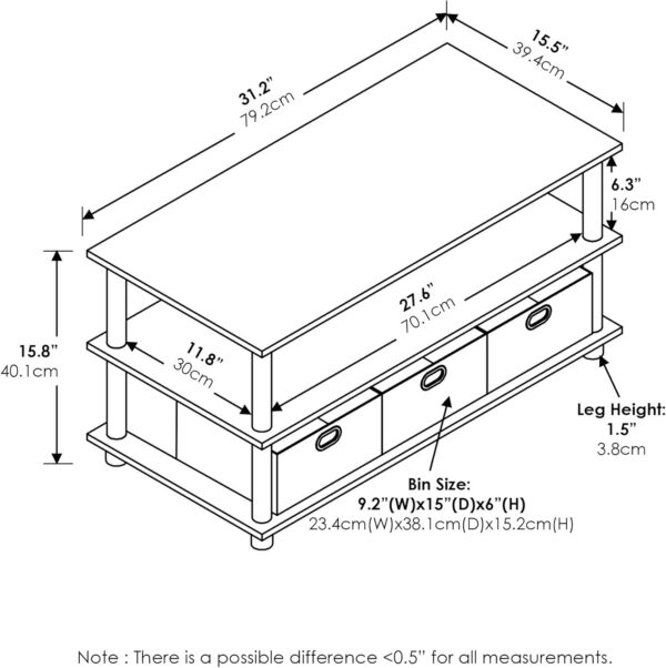 FURINNO Turn-N-Tube Coffee Table, 31.22D x 15.5W x 15.8H in, French Oak Grey/Black/Black - Image 3