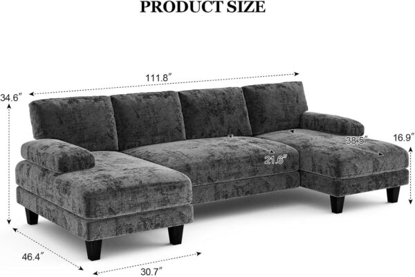 U Shaped Sectional Couches for Living Room, 111 Inch Modular Sofa with Double Chaise, Large Lounge Couch for Apartment,Grey - Image 2