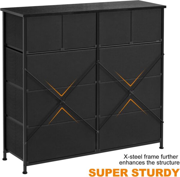 REAHOME Dresser for Bedroom with 10 Drawers, Wide Black Dresser with Wood Top, Fabric Storage Tower, Sturdy Steel Frame Storage Organizer for Living Room, Hallway, Entryway, Closets, Black Grey - Image 7