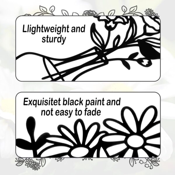 Zzbakress 3 Pcs Black Metal Flowers and Vases Wall Decoration Minimalist Art Wall Sculpture Lily of the valley, Daisy, Carnation Iron Decorative Floral for Living Room or Kitchen(Style 2, Black) - Image 5