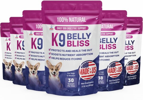 K9 Belly Bliss - Daily Prebiotic for Dogs - Vet-Approved Digestive Support, 6 Pack with 30 Scoops Each