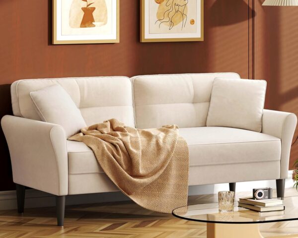 69" White Couch, Loveseat Sofa, Couches for Living Room, Comfy Sofas for Living Room 3min No Tool Fast Assembly, Small Couch for Bedroom, Modern Velvet Sofa Couch for Apartment Office