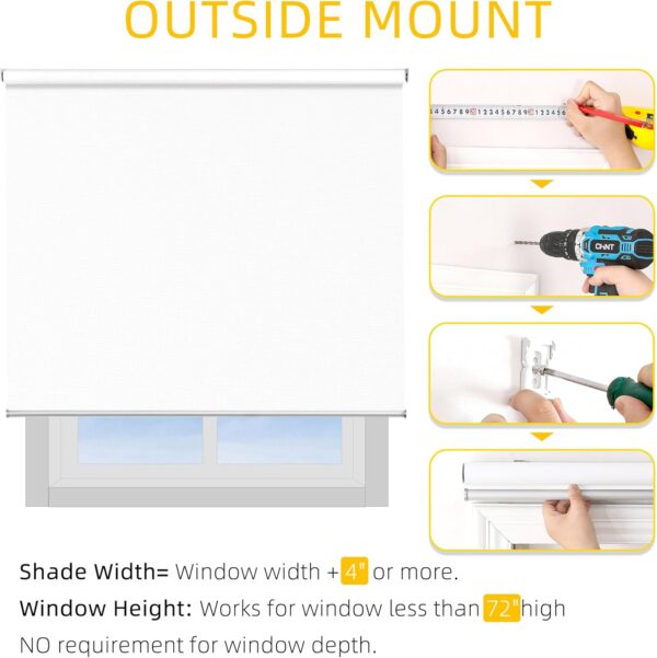 ChrisDowa Cordless 100% Blackout Roller Shade Thermal Insulated UV Protection with Striped Jacquard Fabric White Blackout Blinds for Indoor Window Shades Pull Down for Home and Office, 22" W x 72" H - Image 6
