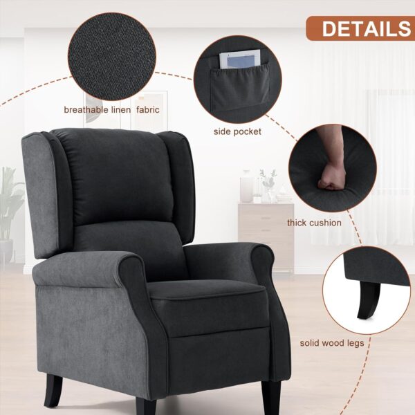 Modern Recliner Chair, Single Sofa Chair with Thick Seat Cushion, Push Back Recliner with Heat and Massage, Comfortable Wing Back Chair for Bedroom, Living Room(Gray, Single) - Image 5