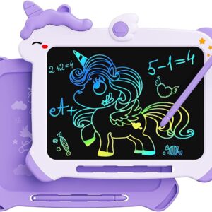 LCD Writing Tablet for Kids, Unicorn Colorful Screen Doodle Board, Toddler Educational Travel Toys, Christmas Birthday Gift for 3 4 5 6 7 Year Old Girls Purple
