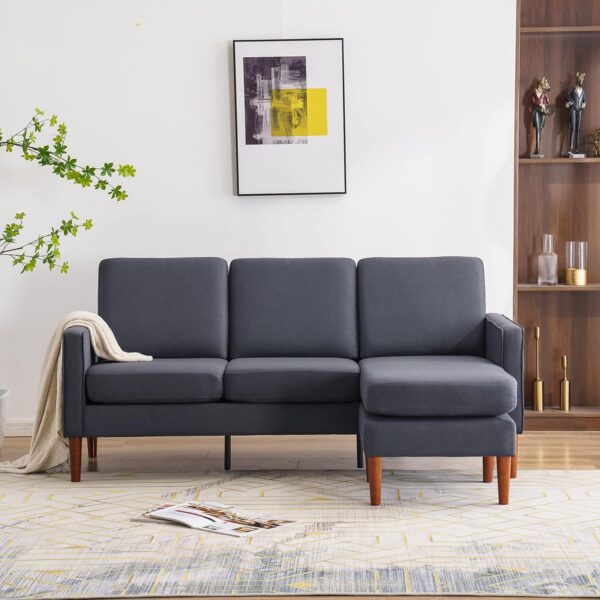 Karl home Convertible Sectional Sofa 71" L Shaped Sofa Couch Modern Small Sofa with Removable Ottoman Living Room Furniture for Small Space, Dark Gray - Image 3