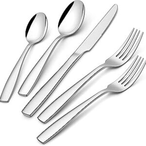 E-far 40-Piece Heavy Duty Silverware Set for 8, Stainless Steel Flatware Cutlery Set, Thick Metal Tableware Eating Utensils Include Forks Spoons Knives, Square Edge & Mirror Polished, Dishwasher Safe