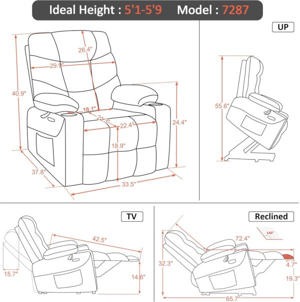MCombo Power Lift Recliner Chair with Extended Footrest for Elderly People, Fabric 7287 (Dark Gray, Medium-Regular) - Image 3