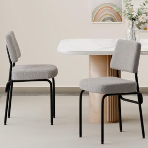 Dining Chairs Set of 2, Mid Century Modern Black Dining Chairs, Upholstered Boucle Kitchen Dining Room Chairs with Black Metal Legs for Living Room, Bedroom
