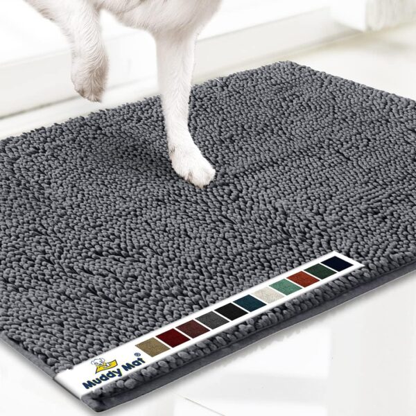 Muddy Mat Shown ON TV Highly Absorbent Microfiber Door Mat and Pet Rug Non Slip Thick Washable Area and Bath Mat Soft Chenille for Kitchen Bathroom Bedroom Indoor and Outdoor - Grey Medium 30"X19"