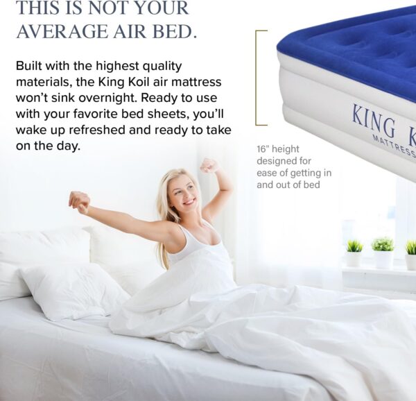 King Koil Luxury Twin Air Mattress with Built-in High Speed Pump for Camping, Home & Guests - Twin Size Double High Airbed Luxury Inflatable Blow Up Mattress Waterproof - Image 2