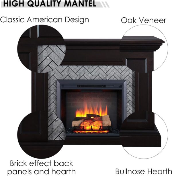 LegendFlame® Hailey Electric Fireplace with 61" Mantel Surround and Carl 35" Insert, Cream White with Light Grey Brick Finish - Image 4