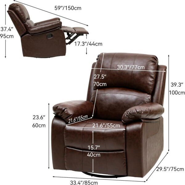 YITAHOME Swivel Glider Rocker Recliner Chair for Nursery，Manual Swivel Rocking Recliner，Mordern Home Theater Seating Soft PU Reclining Chairs for Living Room，Brown - Image 2