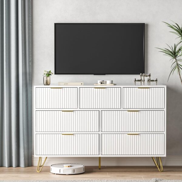 Dresser for Bedroom, White Bedroom Dresser with 7 Drawers, Modern Wide Dresser with Gold Pulls,White - Image 4