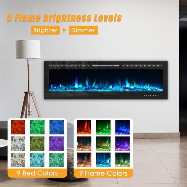 CharaVector Electric Fireplaces Recessed Wall Mounted Fireplace Insert 70 Inch Wide Heater LED Fire Place Remote Control & Touch Screen - Image 6