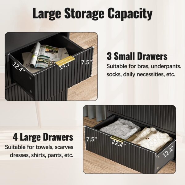 Dresser for Bedroom, Black Bedroom Dresser with 7 Drawers, Modern Wide Dresser with Gold Pulls - Image 7