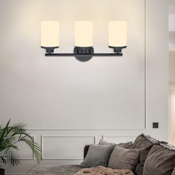 Matte Black Bathroom Light Fixtures,3-Light Black Vanity Lights,Black Bathroom Lights Over Mirror,Modern Wall Sconces with Frosted Glass Shades for Bathroom,Living Room - Image 4