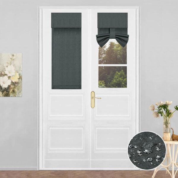 PureFit 100% Blackout French Door Curtains Blinds for Door Window Shade Patio Door Curtain Covering for Privacy Tie Up Insulated Linen-Like Front Door Cover Drapes, W12 x L40 Inch, 1 Panel, Dark Gray