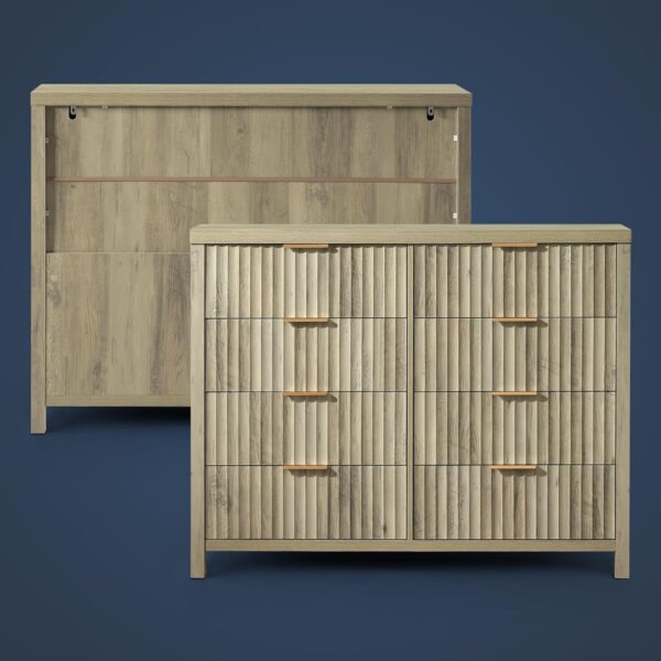 Oxford Fluted 8 Drawer Dresser for Bedroom, Wide Modern Wooden Chest of Drawers, TV Stand of Drawers, Wood Drawer Organizer, 46.5" W x 37" H x 15.4" D (Sunwashed Ash Oak) - Image 5