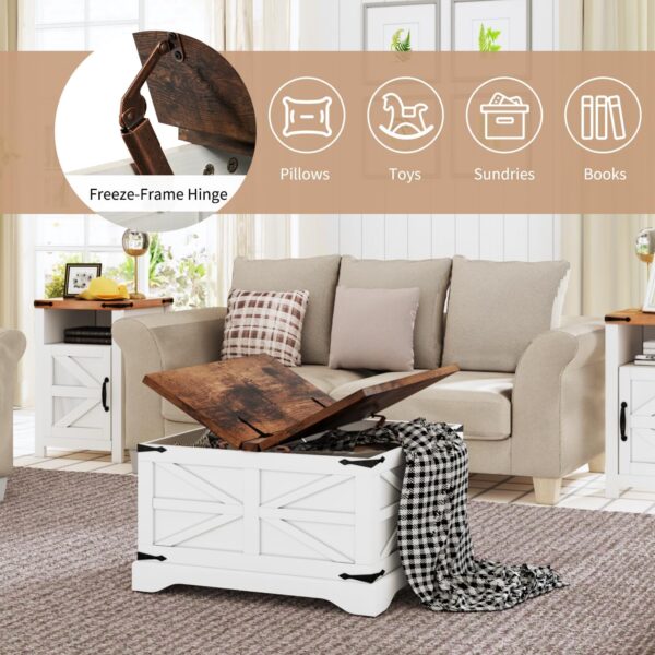oneinmil 3-Piece Farmhouse Table Set Includes 31” Coffee Table and Side Tables with Storage Space, Retro Tables for Living Room, White - Image 5