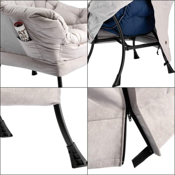 HollyHOME Modern Fabric Large Lazy Chair, Accent Oversized Comfy Reading Chair, Thick Padded Cozy Lounge Chair with Armrest, Single Steel Frame Leisure Sofa Chair for Living Room, Bedroom, Dorm, Grey - Image 6