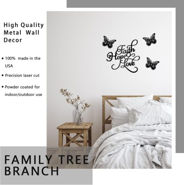 Metal Wall Art Decor Set 4 Pieces Rustic Black Love Signs for Home Decor Vintage Metal Butterflies Inspirational Metal Butterfly Wall Decorations Faith Hope Love Black Metal Sign for Home Decor - Image 2