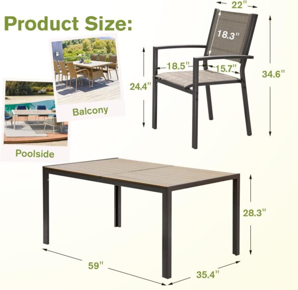 Homall Patio Dining Set 7 Pieces Outdoor Furniture with Large Table and 6 Textilene Chairs for Porch, Brown - Image 7