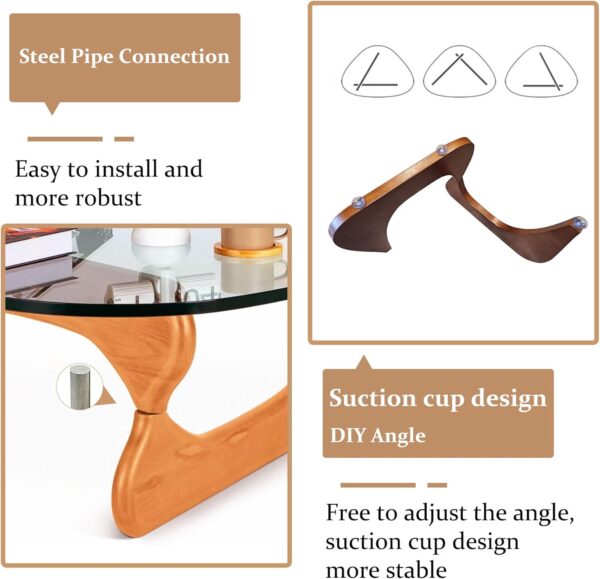 Coffee Table for Living Room, Glass Coffee Table with Wood Legs, Mid Century Modern Coffee Table, Rustic Oval Walnut Center Table for Small Spaces, Mesa de Centro para Sala - Image 5