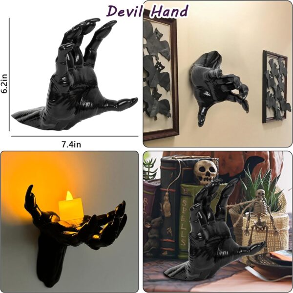 DAZONGE Halloween Decorations, Pack of 3 Wall Mounted Creepy Reaching Hands with Lighted Candles, Life-Sized Horror Hands for Gothic Wall Decorations, Scary Halloween Decorations Indoor - Image 4