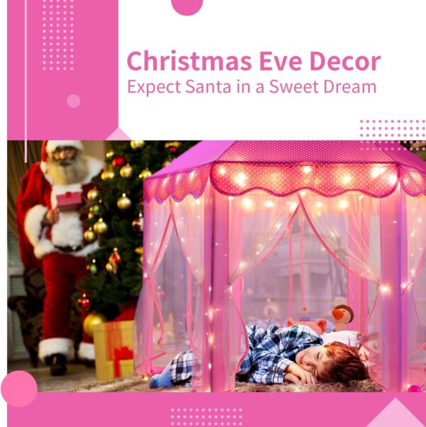 Sumbababy Princess Castle Tent for Girls Fairy Play Tents for Kids Hexagon Playhouse with Fairy Star Lights Toys for Children or Toddlers Indoor or Outdoor Games (Pink) - Image 2