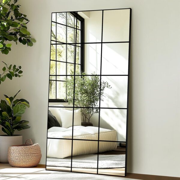 Wall Mirror, Full Length Floor Mirror, Window Pane Mirror for Living Room Decor, Mirror Decorative Wall Art, Large Wall Mirror for Bedroom, Hallway, Living Room 28"X55"