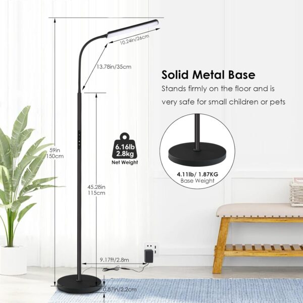 Dimunt LED Floor Lamp, Bright 15W Floor Lamps for Living Room with 1H Timer, Stepless Adjustable 3000K-6000K Colors & Brightness Standing Lamp with Remote & Touch Control Reading Floor Lamps - Image 3