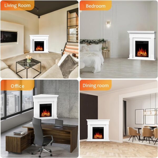 44" Corner Electric Fireplace with Mantel Package Freestanding Fireplace Heater Corner Firebox with Log & Remote Control,750-1500W,White - Image 5