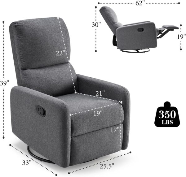 Jocisland Swivel Rocking Chair, Nursery Glider Recliner Chairs for Adults, Rocker for Living Room Bedroom, Comfy Upholstered Modern Nursing Reclining Single Sofa, Off-White Teddy - Image 2