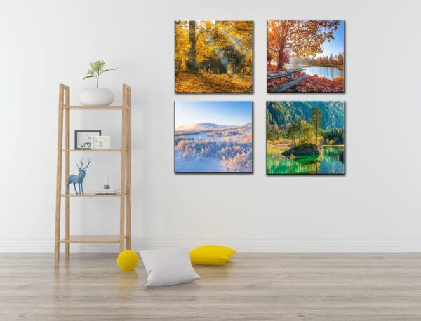 OKEXCKK Four Seasons Landscape Canvas Wall Art Decor - Spring Summer Autumn Winter Colorful Tree Painting Modern Nature Forest Prints Artwork Picture for Bathroom Office Decoration - Image 4