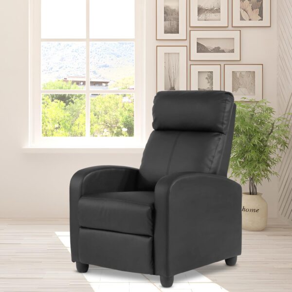 Recliner Chair Recliner Sofa Modern Reclining Chair w/Footrest Backrest Breathable Padded PU Leather Single Sofa Home Theater Seating Reclining Easy Lounge for Living Room Bedroom,Black - Image 2
