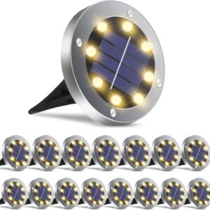 Solar Ground Lights 16Pack, Garden Solar Lights Outdoor Waterproof Solar Pathway Lights Bright In-Ground Lights Outdoor Lighting Decor for Lawn, Patio , Yard, Driveway, Step and Walkway Warm Light