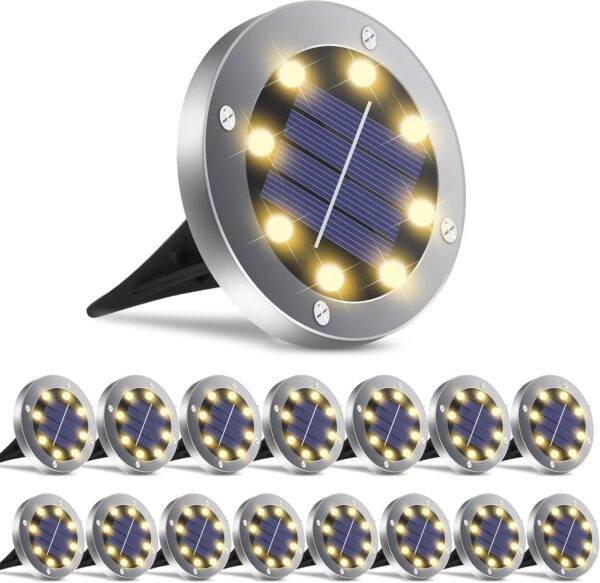 Solar Ground Lights 16Pack, Garden Solar Lights Outdoor Waterproof Solar Pathway Lights Bright In-Ground Lights Outdoor Lighting Decor for Lawn, Patio , Yard, Driveway, Step and Walkway Warm Light