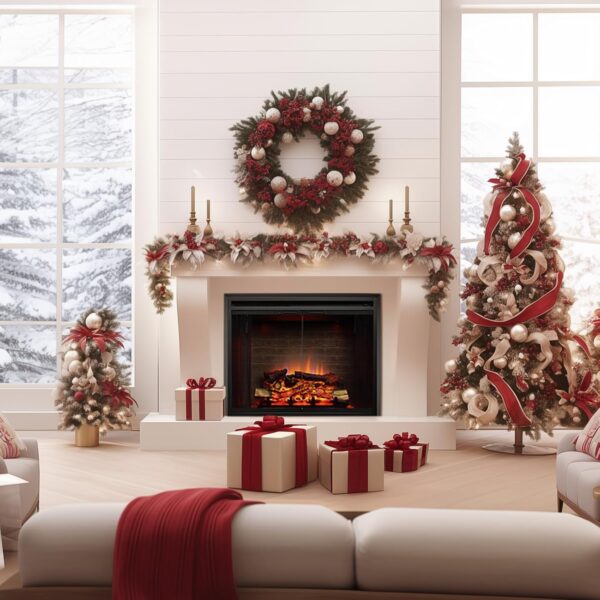 PuraFlame Klaus Electric Fireplace Insert with Fire Crackling Sound, Glass Door and Mesh Screen, 750/1500W, Black, 33 1/16 Inches Wide, 25 9/16 Inches High - Image 7