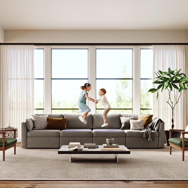 POVISON 115.35" Modular Sectional Oversized Modern Sofa for Living Room Large Sectional Couche Velvet L Shaped Deep Seat Sofa Set 3 Seats with Reversible Ottoman Big Comfy Cloud Couch for House Office - Image 3