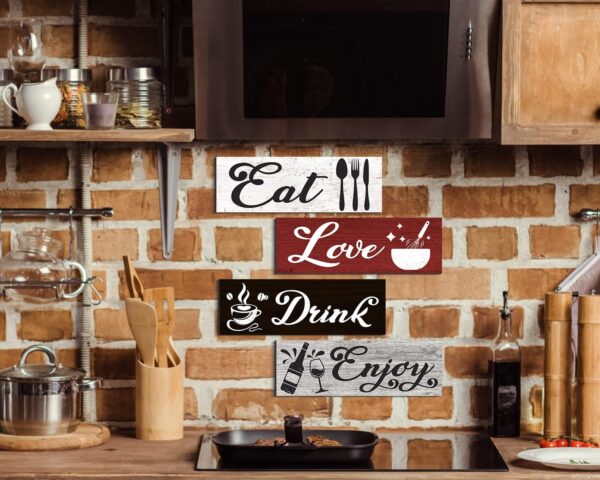 COLOR VALLEY ART - Red Kitchen Decor Accessories, Wall Art Red and Black, Eat Drink Love Wooden Signs for Dining Room (Classic Color) - Image 3